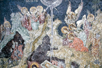 Рождество Христово. XIV в. Фреска в храме Святых Апостолов в Печском монастыре (Сербия)